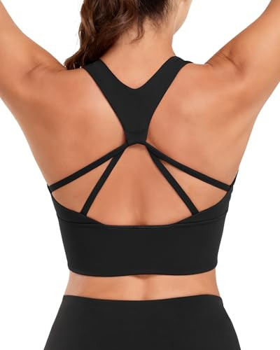 QUOJIZY Strappy Sports Bra Longline Sports Bras for Women Open Back Workout Tops Racerback Sports Bra for Gym Yoga Black | Amazon (US)