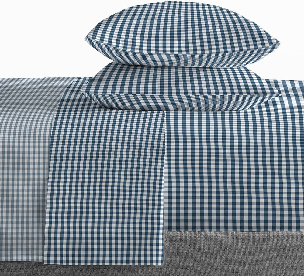 Saturday Park Dark Blue Gingham Checkered Full Sheet Set - 4 Piece 100% Cotton Bedding - Oeko-TEX... | Amazon (US)