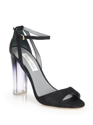 Ava Lucite-Heel Metallic Suede & Patent Leather Sandals | Saks Fifth Avenue