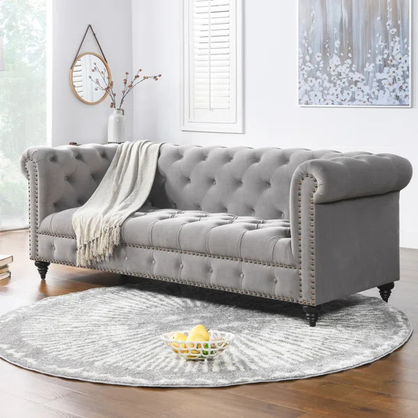 Tion 88" Velvet Rolled Arm Chesterfield Sofa | Wayfair North America