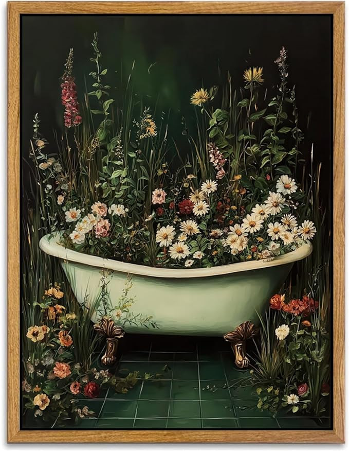 AtterrirArt Framed Plant Bathroom Wall Art, 12 * 16inch, Vintage Bathtub Botanical Prints Poster,... | Amazon (US)