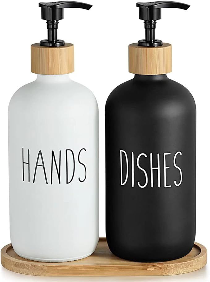 GAOHANG Dish Soap Dispenser for Kitchen Sink,Glass Hand Soap Dispenser Set for Bathroom, Dishwash... | Amazon (US)