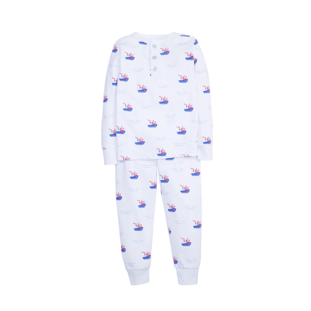 Little English Boy Printed Jammies - Tugboats Hearts | JoJo Mommy