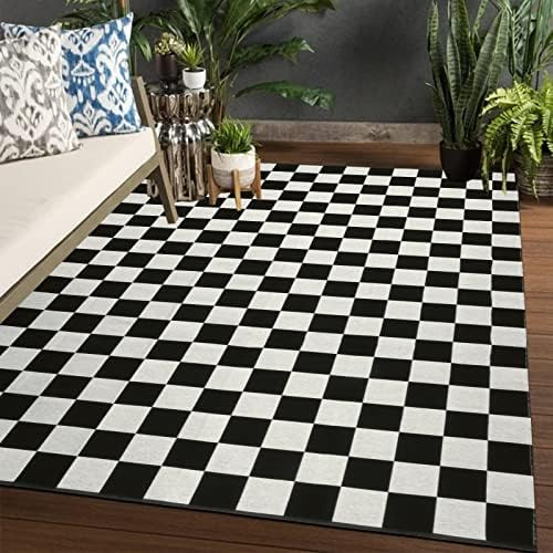 Persian Area Rugs Black 1909 Checkered White Area Rug Carpet, 2 ft x 3 ft | Amazon (US)