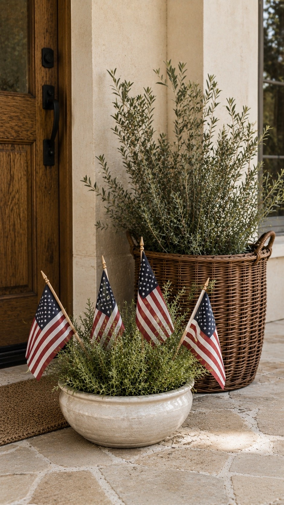 I love this ceramic bowl. It would look so cute paired with this wicker planter and flags. You could use all summer front door planter idea

#LTKHome