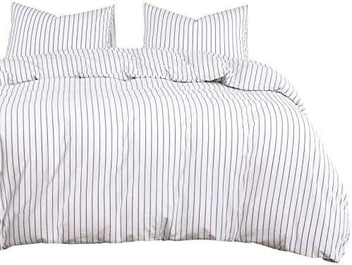 Wake In Cloud - White Striped Duvet Cover Set, 100% Washed Cotton Bedding, Black Vertical Ticking... | Amazon (US)