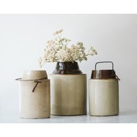 Assorted Small Vintage Dipped Stoneware Crock Jars | Modern Farmhouse Decor Old Brown | Etsy (US)