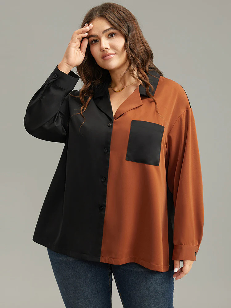 Anti-Wrinkle Two Tone Patched Pocket Blouse | Bloomchic