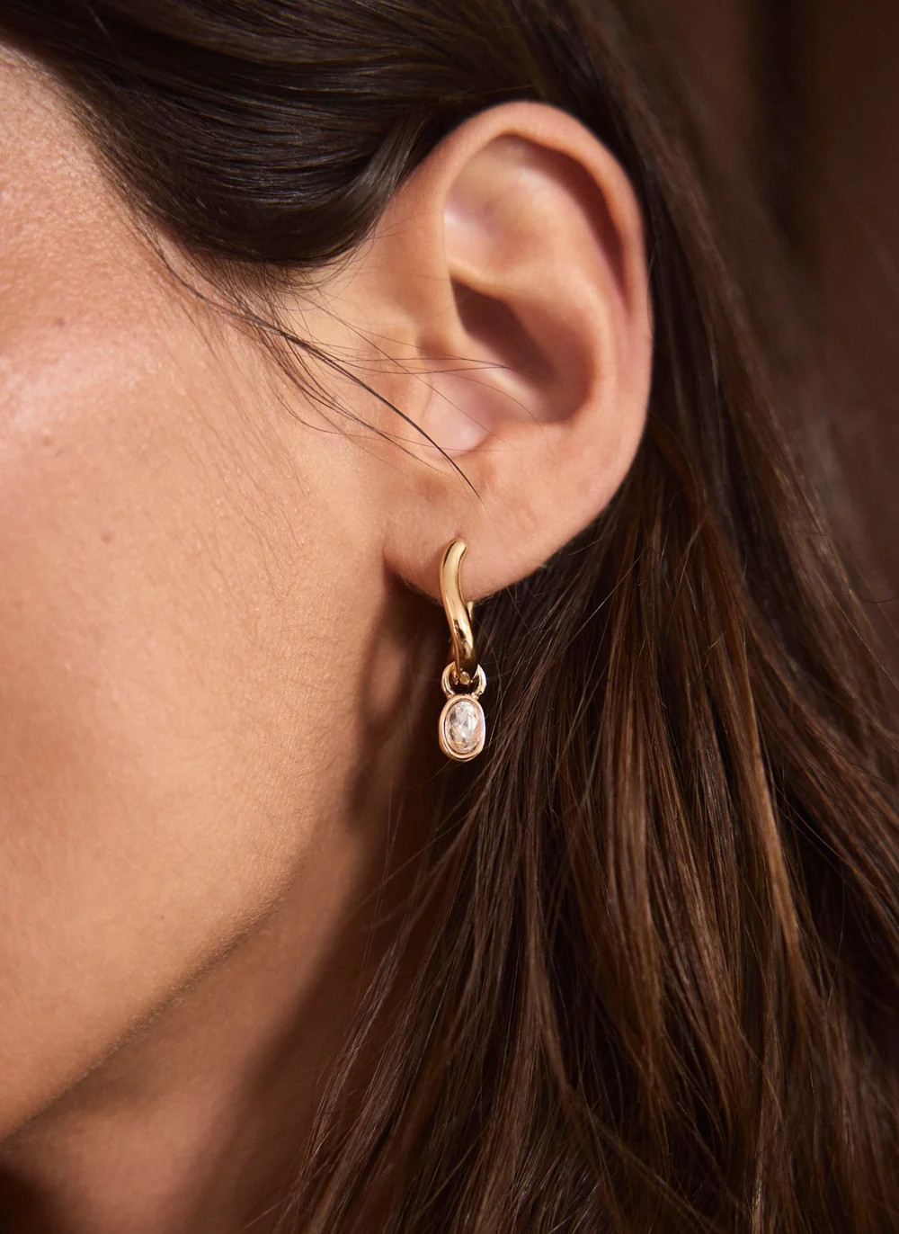 Silver Tone Crystal Drop Hoop Earrings | Mint Velvet
