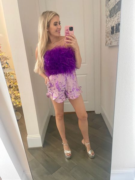Gimme all the feathers! Obsessed with purple feather top, especially bc it stretches. Comes in 14 color options! Use my code to save 15% off: LITTLEME15 

Feather top, buddylove, silver platform heels 

#LTKfindsunder100 #LTKHoliday #LTKshoecrush