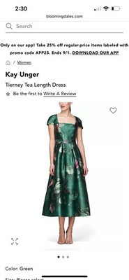 Brand new Kay Unger Size 2 Green Tierney Tea Length Floral Dress, Polyester | eBay US
