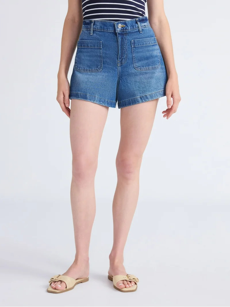 Free Assembly Women's and Women's Plus Patch Pocket Denim Shorts, 4" Inseam, Sizes 0-28W | Walmart (US)