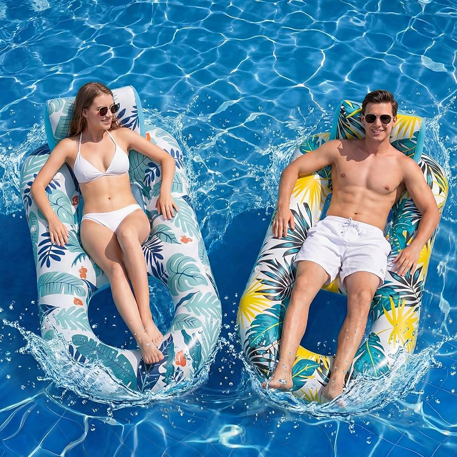 2 Pack Inflatable Heavy Duty Pool Floats Lounger, Giant Pool Floats Adult Size with Backrest & Fo... | Amazon (US)