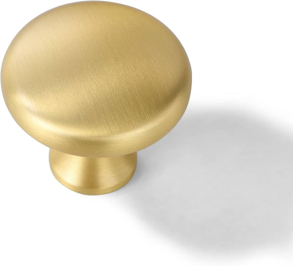 SALISENG Solid Brass Gold Cabinet Knob - 6 Pack Round Dresser Drawer Pulls,1.26 Inch, Bathroom Ca... | Amazon (US)