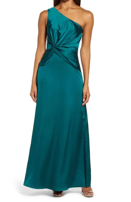 Chi Chi London One-Shoulder Satin Dress in Green at Nordstrom, Size 4 | Nordstrom