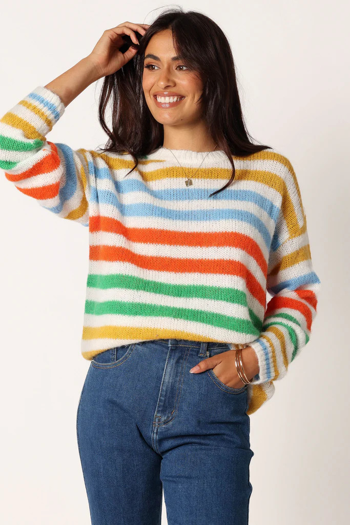 Sasha Multi Stripe Crewneck Knit Sweater - Multi | Petal & Pup (US)