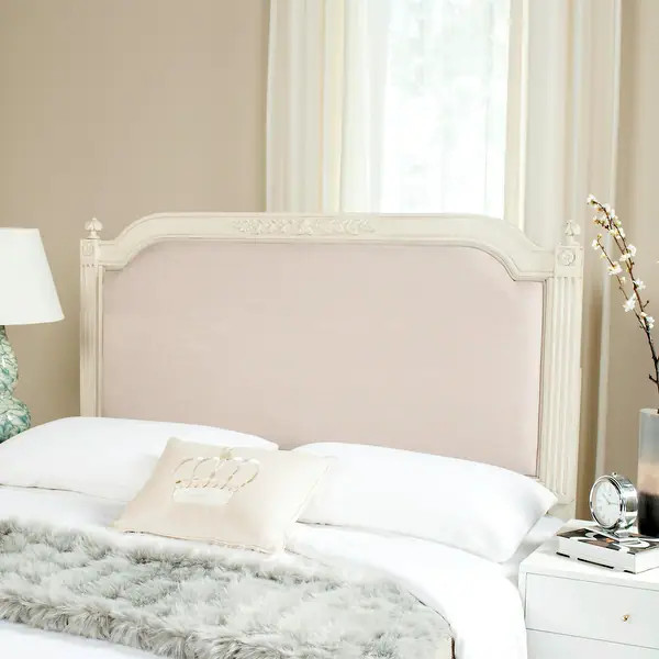 SAFAVIEH Bedding Rustic Wood Beige Linen Queen Headboard - Beige / Antique Beige - N/A | Bed Bath & Beyond
