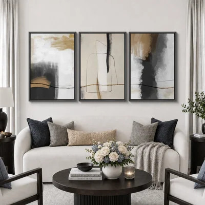 Grunge Abstract Paint Stroke Effect Tan Gray Neutral Organic Modern Pictures Framed Canvas Abstract Living Room Wall Art Painting Print | Wayfair North America