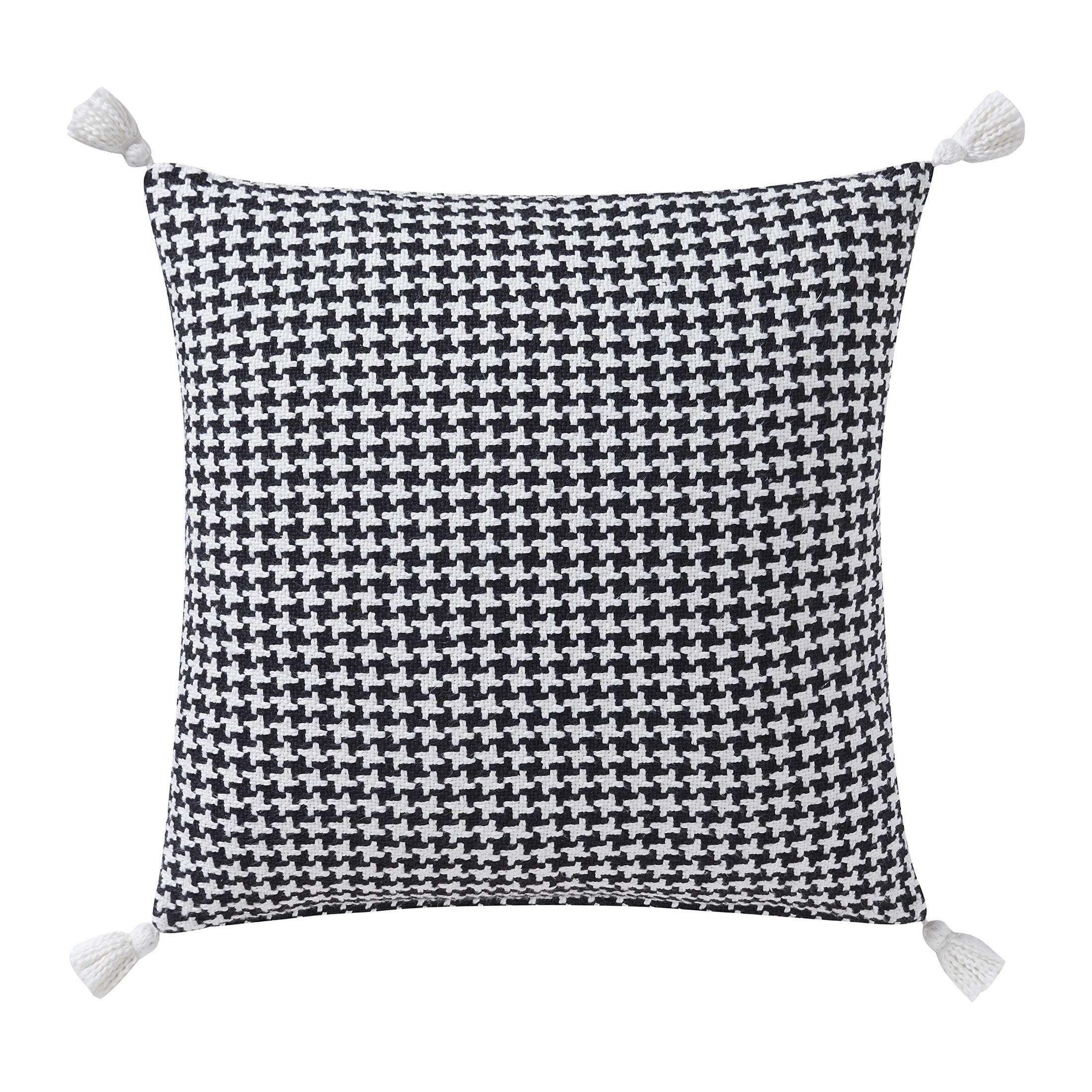 Beautiful Tonal Houndstooth Cotton Decorative Pillow with Tassels by Drew Barrymore, 22" x 22", B... | Walmart (US)