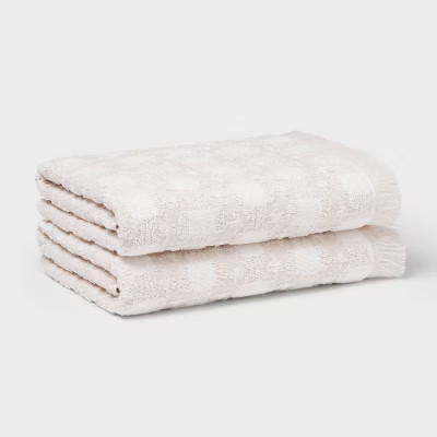 2pc Boho Ikat Patterned Bath Towel Cream - Threshold™ | Target