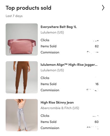 Lululemon everywhere belt bag, align joggers (size down one size) and Abercrombie high rise skinny jeans (runs tts) all top sellers last week 

#LTKsalealert #LTKfit #LTKstyletip