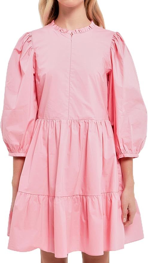 English Factory Women's Front Zipped 3/4 Sleeves Mini Dress | Amazon (US)