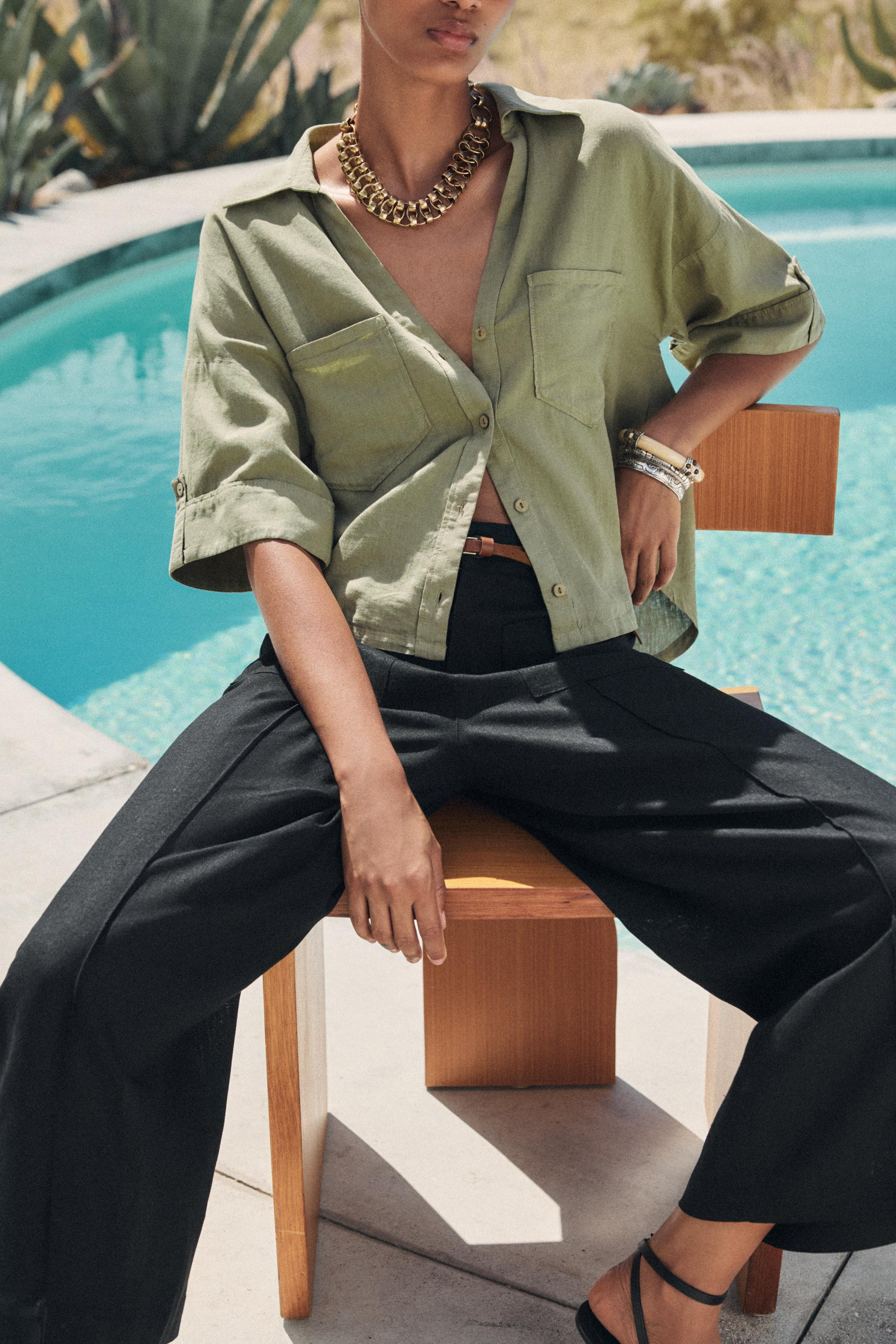 LINEN BLEND CROPPED SHIRT | Zara US