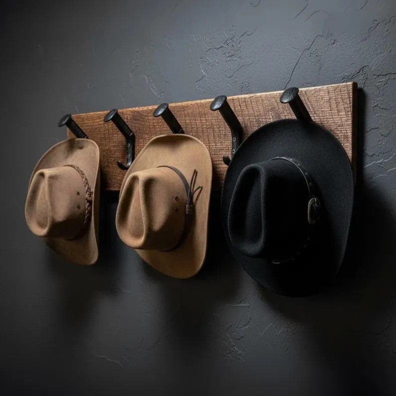 Reclaimed Wood Coat Rack – Rustic Wall Mounted Oak Rack With Railroad Spike Hooks | Farmhouse H... | Etsy (US)