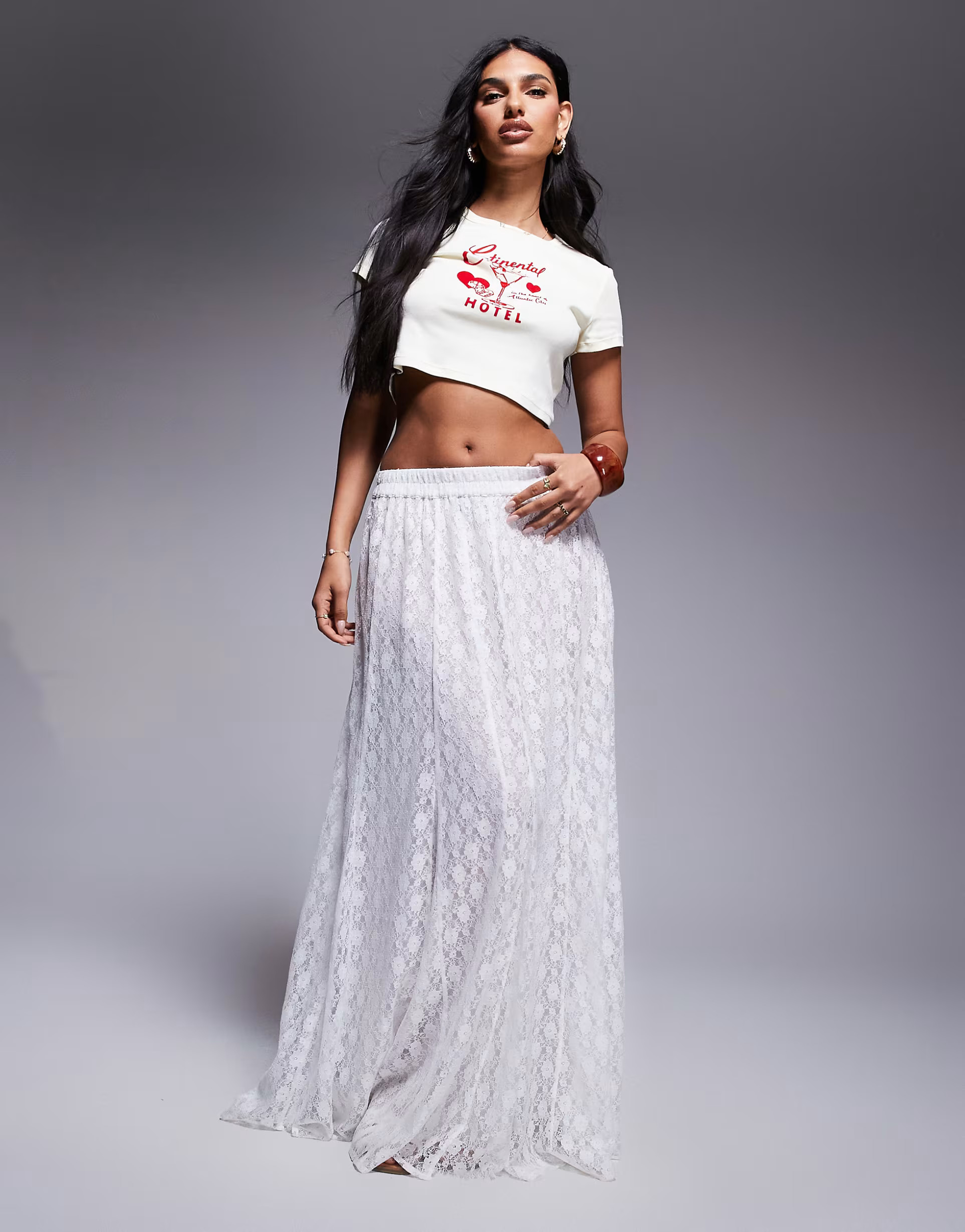 ASOS DESIGN full lace godet maxi skirt in ivory | ASOS (Global)