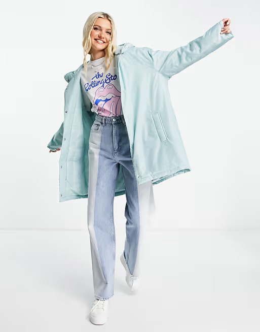 ASOS DESIGN padded button through raincoat with hood in baby blue | ASOS | ASOS (Global)