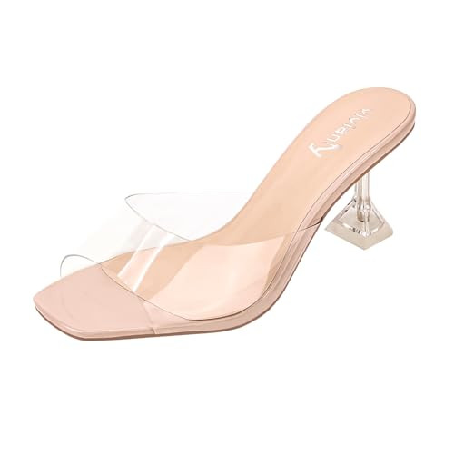 vivianly Womens Clear Kitten Heel Sandals Low Heels Slip On Slides Square Open Toe Patent Leather Backless Heeled Dress Shoes for Party Daily Wear Size 7.5 | Amazon (US)