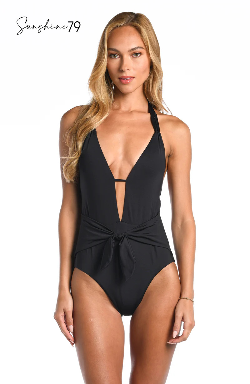 Sunshine 79 Sunshine Solids Keyhole V-Plunge Halter One Piece - FINAL SALE | House of Swim