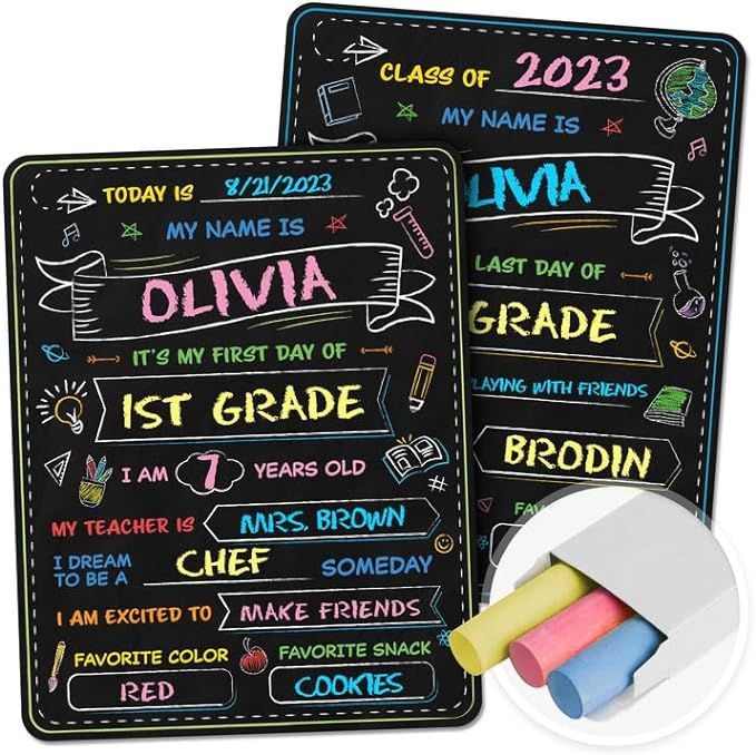 First Day of School Board Sign - 14” X 11” Double-Sided - My First & Last Day of School Sign ... | Amazon (US)