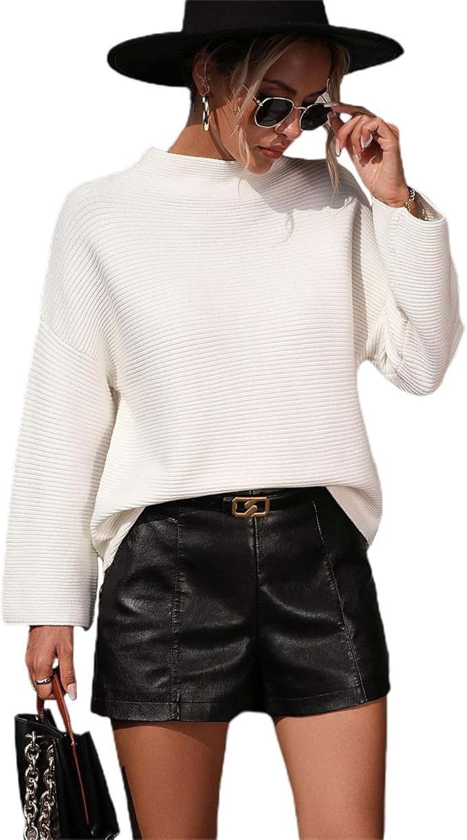 Women’s Crewneck Knitted Sweater Solid Color Batwing Long Sleeve Pullover Jumper Top Casual Loo... | Amazon (US)