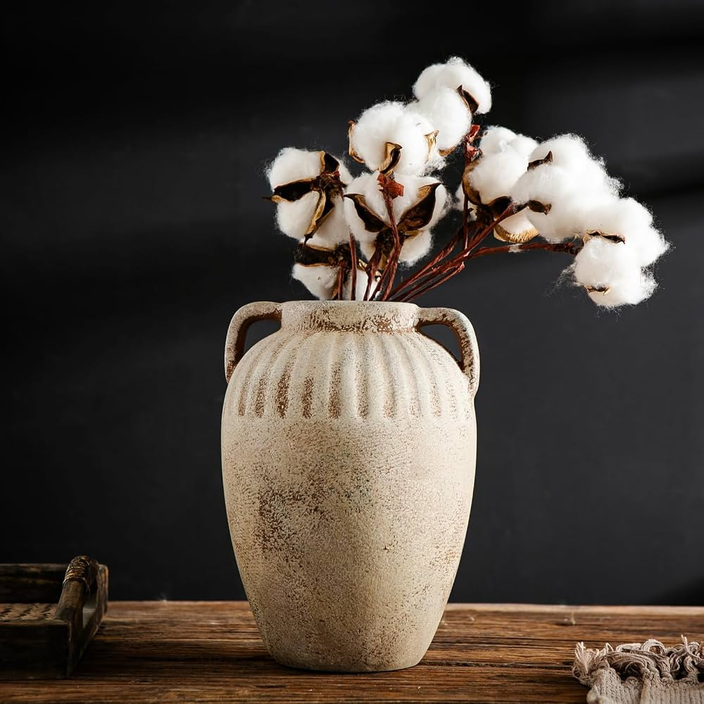 8.3 Inch Tall Large Ceramic Rustic Flower Vase for Home Office Decor, Boho Farmhouse Living Room ... | Amazon (US)