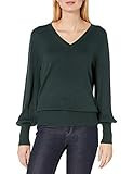 Amazon Brand - Lark & Ro Women's Long Balloon Sleeve V-Neck Sweater, Dark Green, XS | Amazon (US)