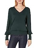 Amazon Brand - Lark & Ro Women's Long Balloon Sleeve V-Neck Sweater, Dark Green, XS | Amazon (US)