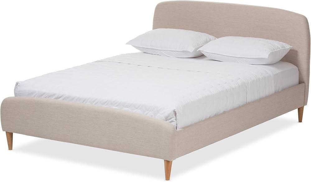 Baxton Studio Mia Mid-Century Light Beige Fabric Upholstered Queen Size Platform Bed | Amazon (US)