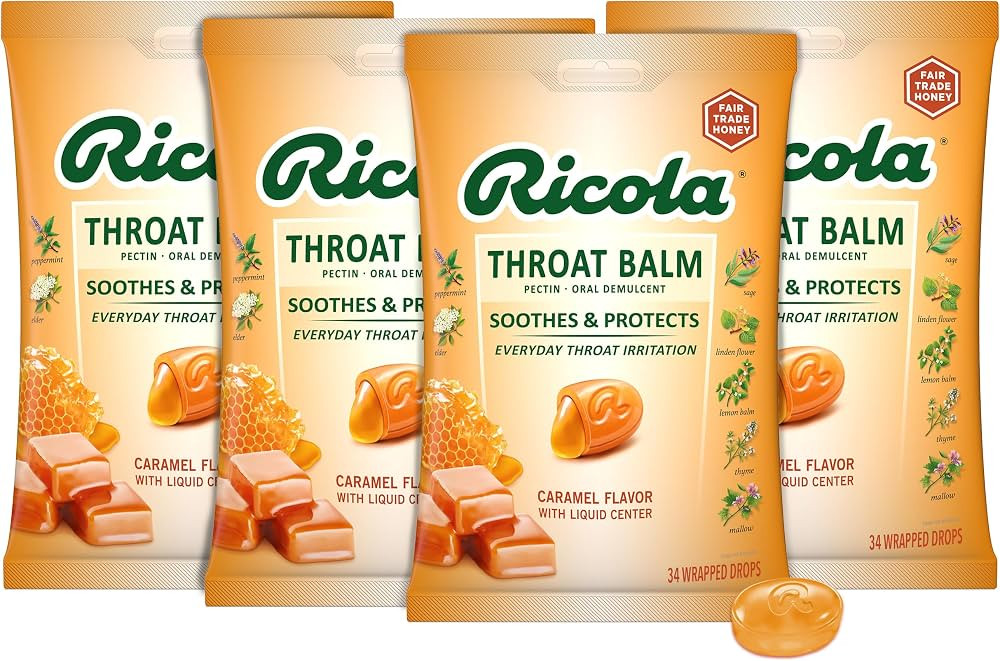 Ricola Throat Balm Caramel Throat Drops with Liquid Center, 34 Count (Pack of 4) Coat & Protect Y... | Amazon (US)