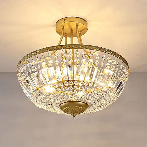 WINGBO 19.5 Inch Crystal Ceiling Light Fixture, 5-Light Raindrop Semi Flush Mount Chandelier, Mod... | Amazon (US)