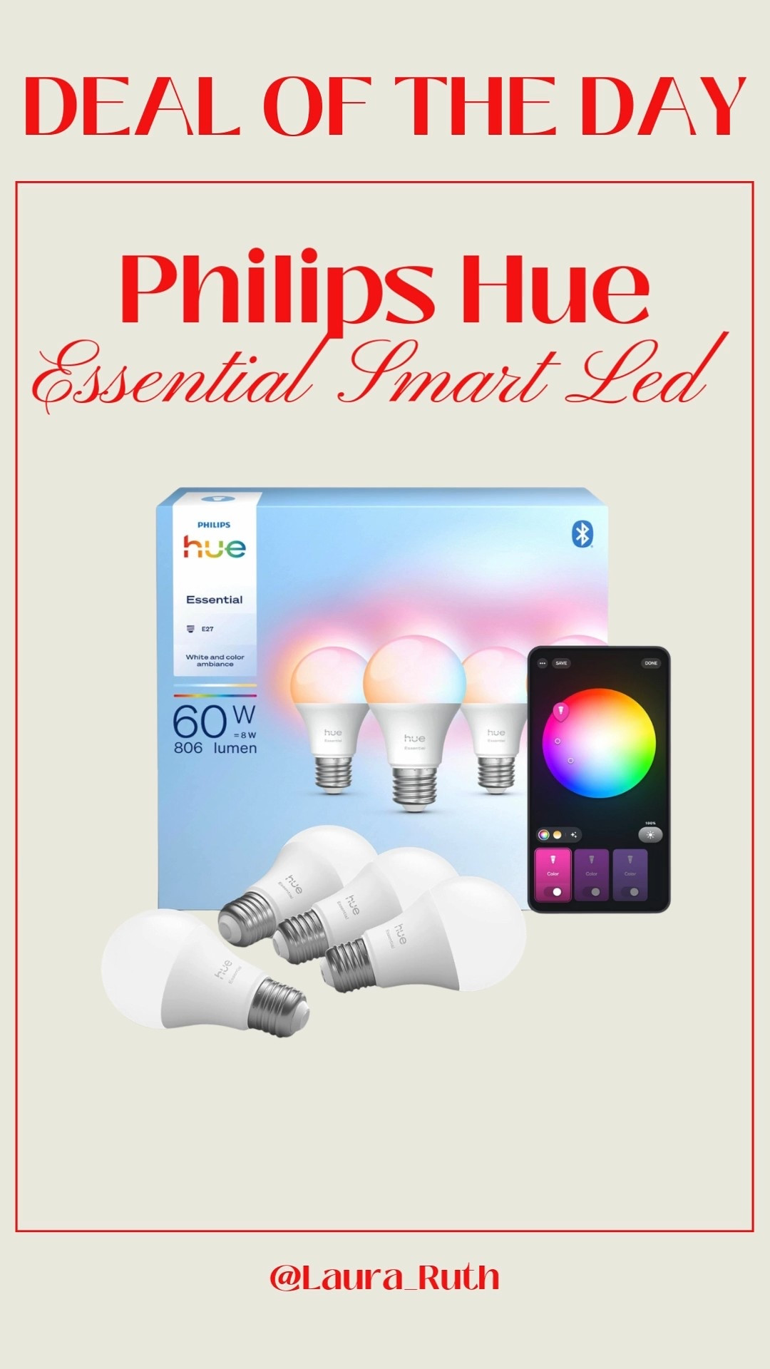 Deal of the Day - 23% off Philips Hue Essential Smart LED A60 Bulb, White and Color Ambiance 🌈💡

#LTKCyberWeek #LTKgiftguide #LTKhome