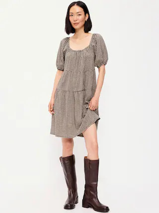 Puff-Sleeve Smocked Mini Swing Dress | Old Navy (US)