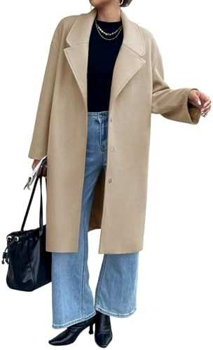 Cicy Bell Womens Long Fall Pea Coat Casual Slim Fit Notched Collar Trench Coats Single Breasted J... | Amazon (US)