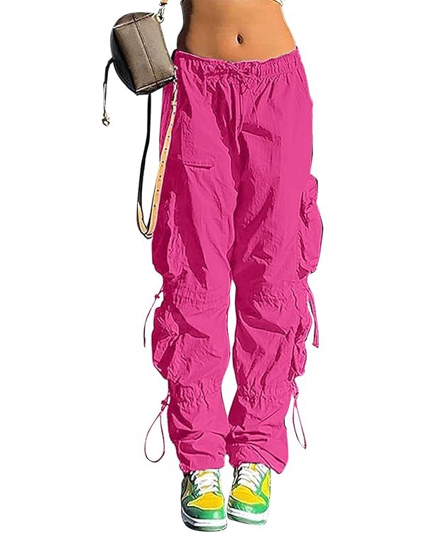 QYANGG Baggy Parachute Pants for Women Drawstring Elastic Low Waist Ruched Cargo Pants Multiple P... | Amazon (US)