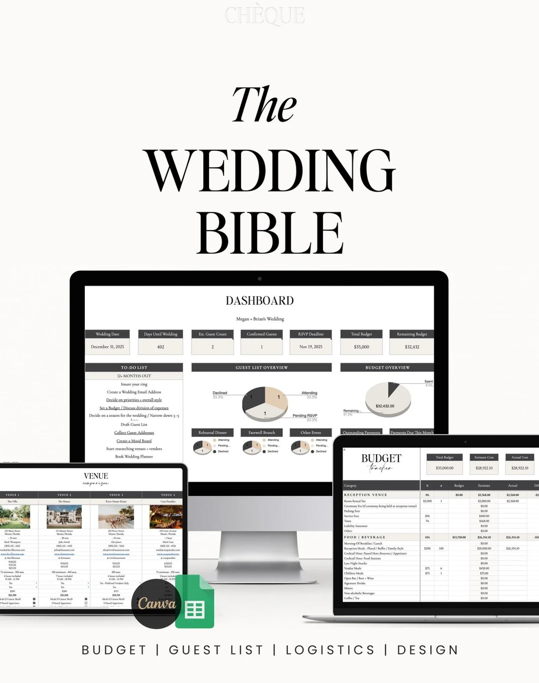 The Wedding Bible - Comprehensive Wedding Planner Incl. Budget, Guest List, Checklist, Day of Bin... | Etsy (US)