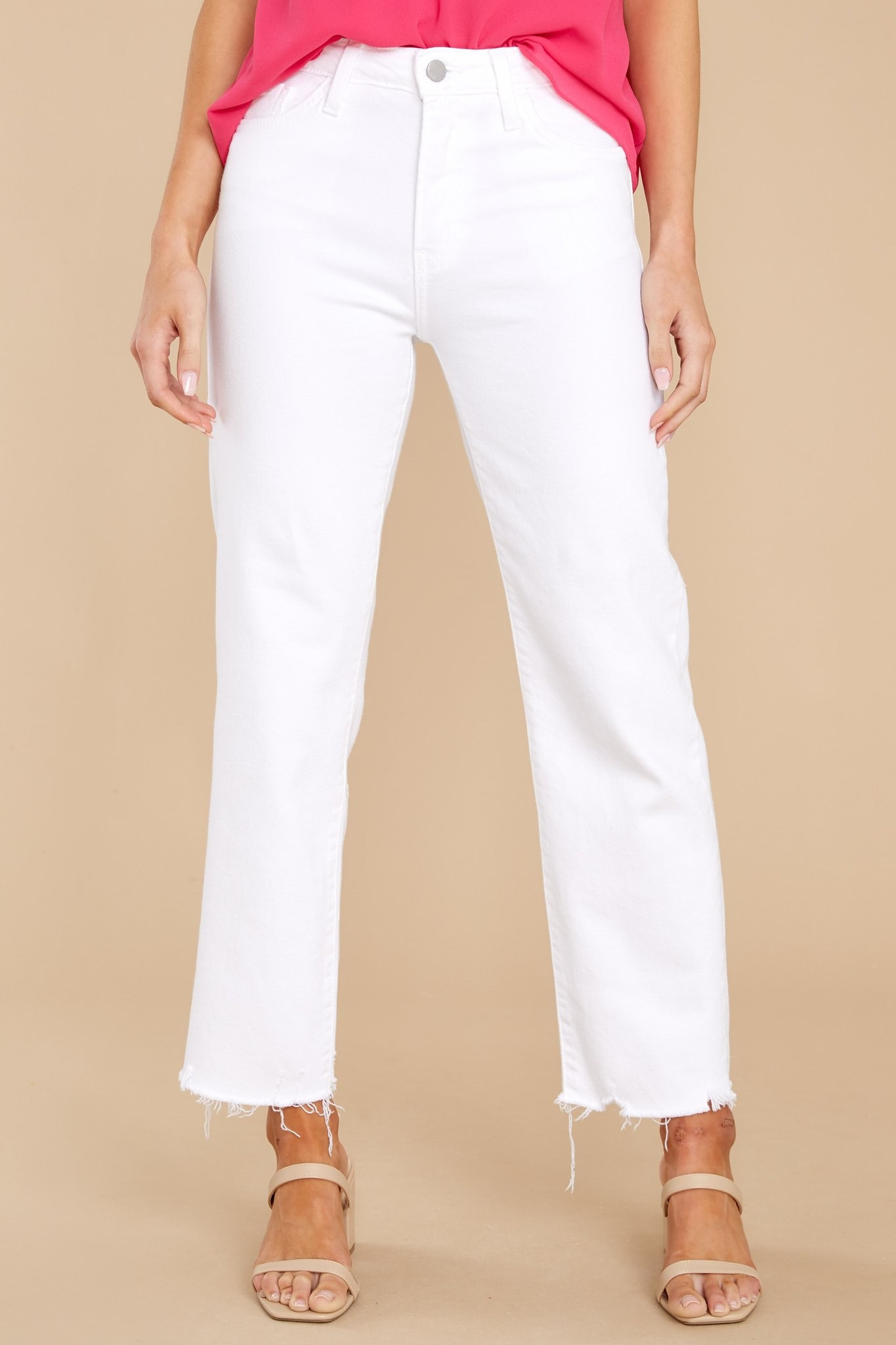 Getting My Way White Distressed Straight Jeans | Red Dress 