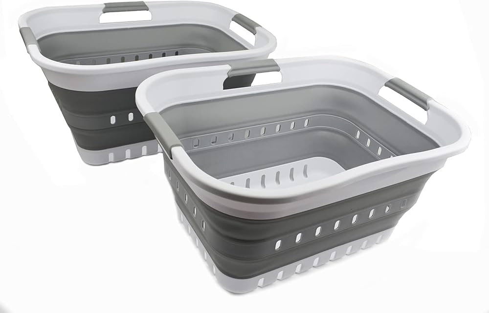 SAMMART Set of 2 - 30L (8 gallon) Collapsible Plastic Laundry Basket - Foldable Pop Up Storage Co... | Amazon (US)