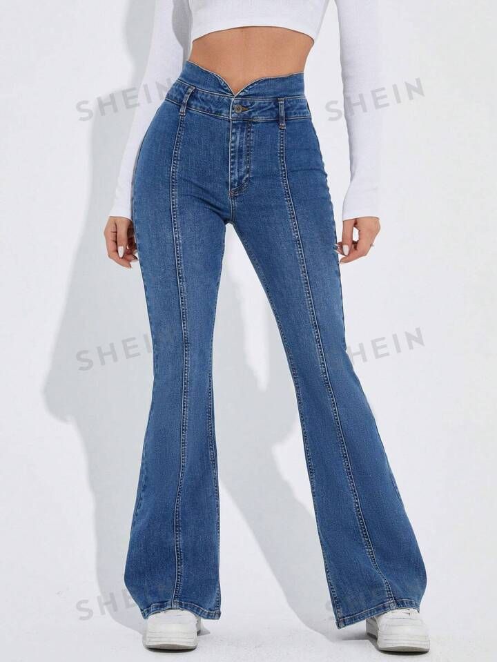 SHEIN Cottnline Ausgestellte Jeans Mit Ausgefranstem Saum | SHEIN
