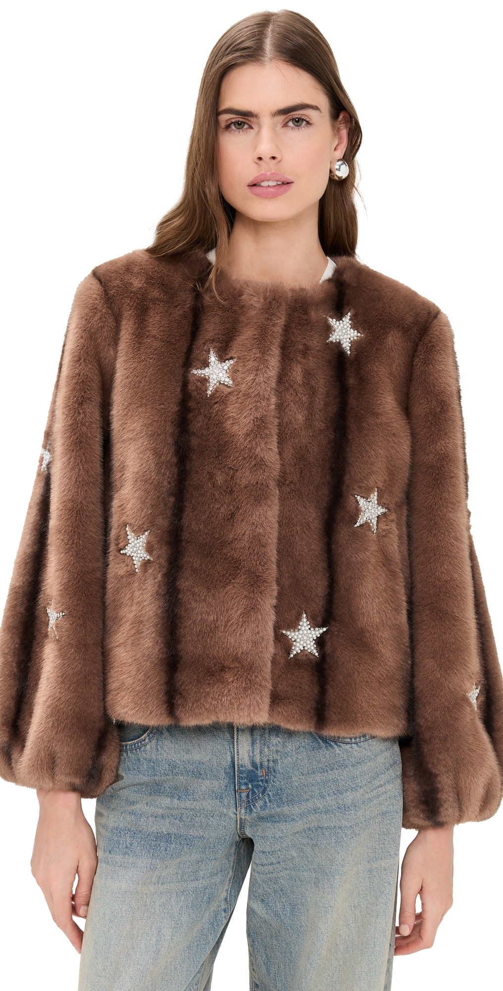 Cinq à Sept Mixed Star Faux Mink Benson Coat Taupe S | Shopbop