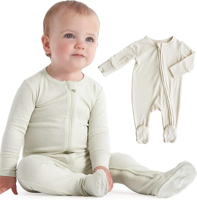 Caden Lane Zippered Baby Footie Pajamas, Soft Onesie Bodysuit with Feet & Double Zipper for Easy ... | Amazon (US)